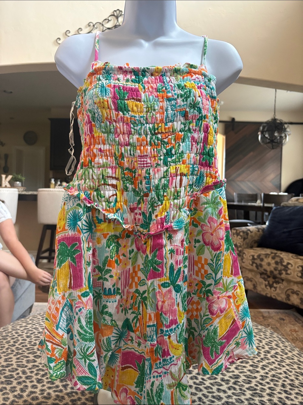 No Boundaries Multicolor Smocked Tropical Midi Dress